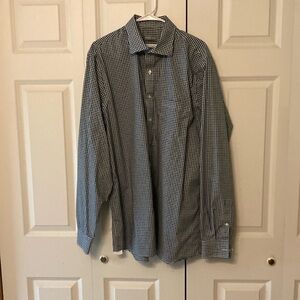 Michael Kors gingham mens 17 1/2 38/39 tall casual button down shirt blue white